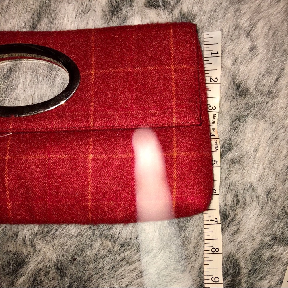 Putu by J.Maclear Retro Dark Red Plaid Felt Clutch - Picture 6 of 8